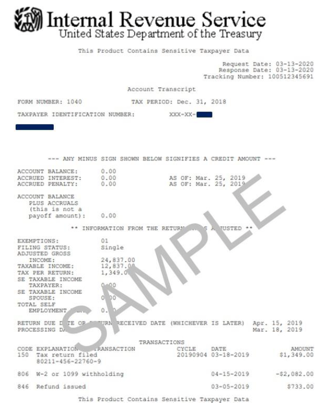 Sample account transcript