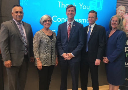 Image of Congressman Greg Stanton with MCCCD leadership at Bioscience Event