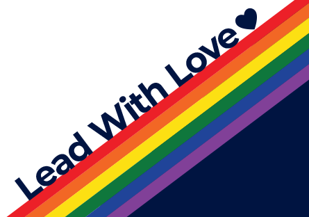 Lead with Love with a rainbow color beneath the text
