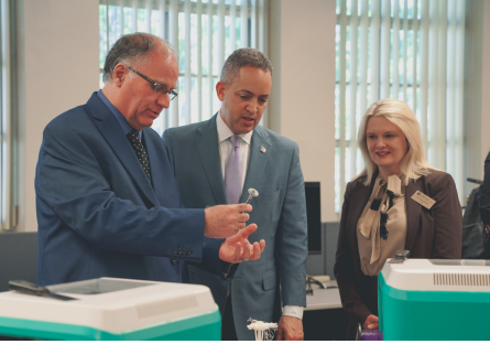 Paul Ross, Don Graves, and Dr. Kimberly Britt touring the 3D lab at Phoenix College