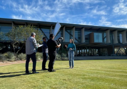 Image of film crew at EMCC working with student Kayden Blakley